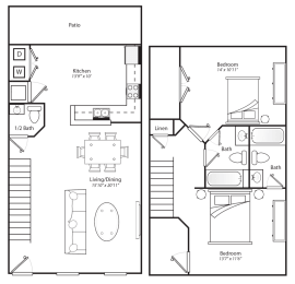 Riverside Floor Plan 2 bed 2.5 bath