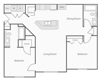 Two bedroom two bath floor plan