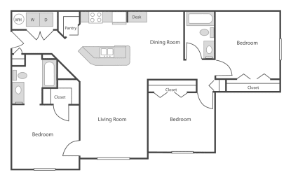 Three bedroom two bathroom floorplan