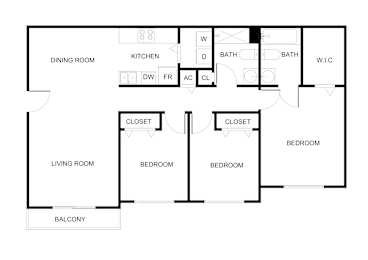 3 bedroom 2 bathroom floorplan