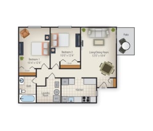 2 bedroom 1 bathroom floorplan