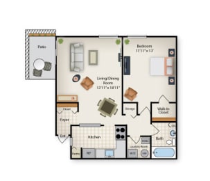 one bedroom one bathroom floorplan