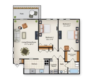 two bedroom one bathroom floorplan