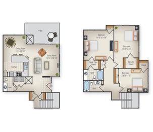 3 bedroom 2 and a half bathroom floorplan