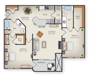 Two bedroom two bath floor plan