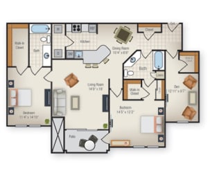two bedroom two bath floor plan