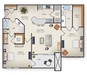 2 Bedroom 2 Bathroom Floor Plan