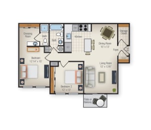 2 bedroom 2 bath floor plan
