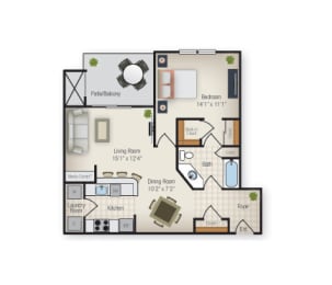 Torrey one bedroom floorplan