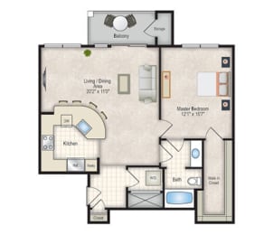 a floor plan of a one bedroom apartment
