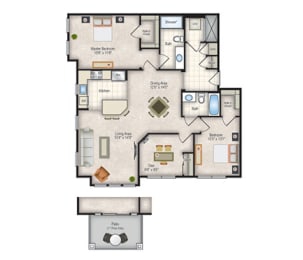 a floor plan of a three bedroom apartment