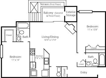 2 bed 2 bathroom floorplan