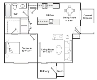 One Bedroom One Bath 658 Square Feet 1st floor Floor plan