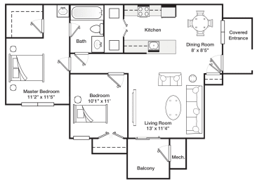 Two Bedroom One Bath 815 Square Feet 1st Floor Floor plan