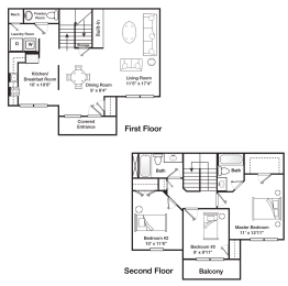 Three Bedroom Two and half Bath 1207 Square Feet