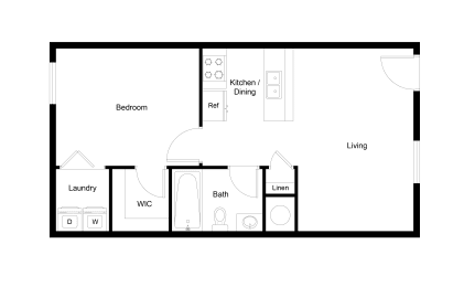 One Bedroom One Bathroom Floor Plan A1 566 SF