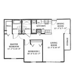 Two Bedroom Two Bathroom Floorplan