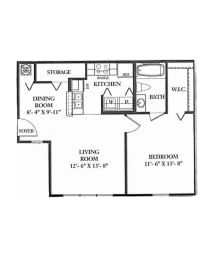One Bedroom One Bathroom Floorplan