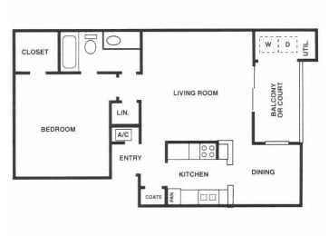 A2 Floor Plan 1 Bedroom 1 Bath
