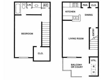A3 Floor Plan 1 Bedroom 1 Bath