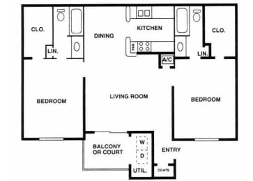 B2 Floor Plan 2 Bedroom 2 Bath