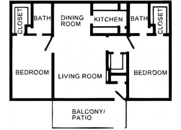 Two Bedroom Two Bathroom Floor Plan 1,088 Square Feet