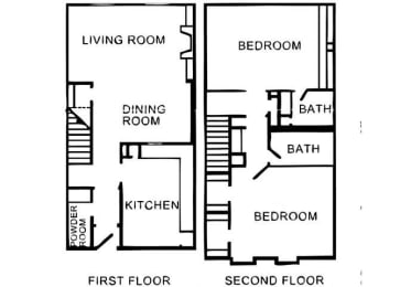Two Bedroom Two and a Half Bathroom Floor Plan 1,409 Square Feet