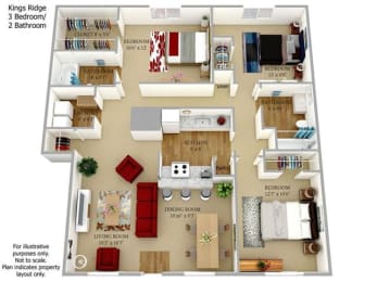 Three Bedroom Two Bath 1156 Square Feet at King's Ridge Apartments, Newport News