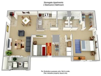 The Belmont 2 Bed 2 Bath Floor Plan at Stonegate Apartments, Virginia