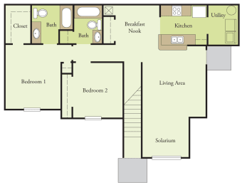 a floor plan of a living room with a kitchen and a bedroom