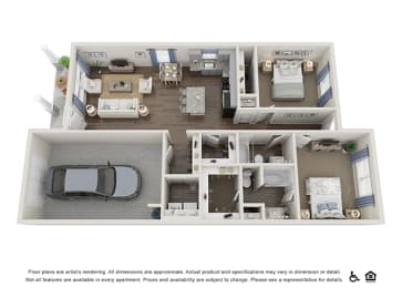 Floor Plan  2 Bedroom Pinecrest 3D model floorplan of home