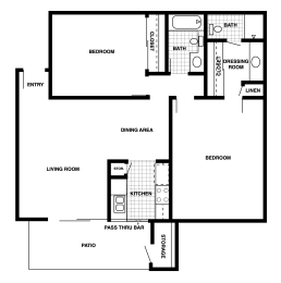 Floor Plan  La Serena Rowland Heights, CA 2x2 Bedroom Floor Plan 965 SF