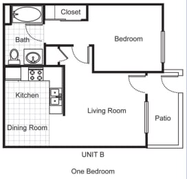  Floor Plan 1Bed 1Bath Unit B
