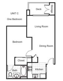  Floor Plan 1 Bed 1 Bath Unit C