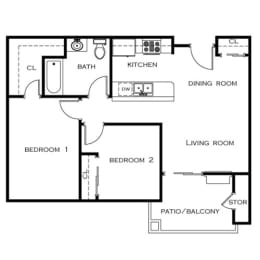  Floor Plan 2 Bedroom, 1 Bath