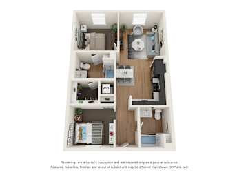 2x2MFTE Floor Plan at Postmark Apartments, Shoreline