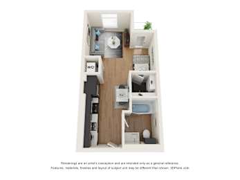 Studio MFTE Floor Plan at Postmark Apartments, Shoreline
