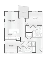 A black and white image of a floor plan for an apartment.