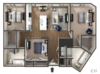 3 bed 2 bath 1,469 Sq. Ft. floor plan D at The Griffin Royal Oak, Royal Oak, MI