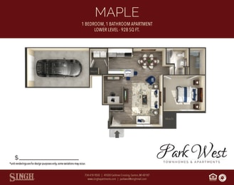 Maple Floor Plan at Park West, Michigan