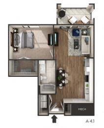 1 bed 1 bath 780 Sq. Ft. floor plan B at The Griffin Royal Oak, Royal Oak