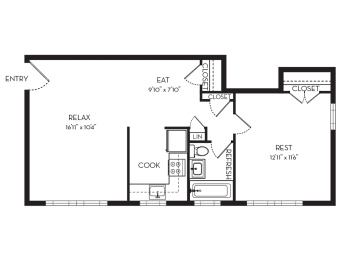 1 Bed 1 Bath Floor Plan at Park Georgetown, Virginia