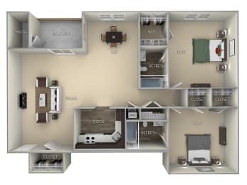 1069 Square-Feet Catoctin Tuscarora Creek  2 bedroom 2 bath furnished floor plan apartment in Leesburg VA