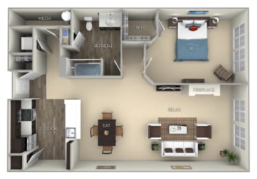 Bristol Kensington Place 1 bedroom 1 bath furnished floor plan apartment in Woodbridge VA at Kensington Place, Virginia