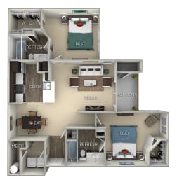 Cardinal Kensington Place 2 bedrooms 2 baths furnished floor plan apartment in Woodbridge VA at Kensington Place, Woodbridge, VA, 22191
