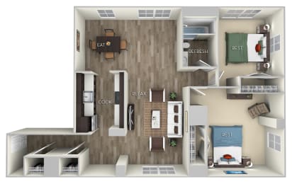 Fairmont 2 Bedroom 1 Bath Floor Plan at Columbia Uptown, Washington