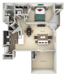 Westminster Kensington Place 1 bedroom 1 bath furnished floor plan apartment in Woodbridge VA at Kensington Place, Woodbridge, 22191