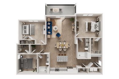 Three Bedroom B Floor Plan at The Landings at Hard Scrabble, Columbia