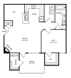 786 Square-Feet 1 Bedroom A 1 Bath Floor Plan at Stone Gate Apartments, Spring Lake, North Carolina
