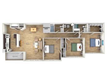 3-bedroom-2-bath Floor Plan at West Pointe Apartments, North Carolina